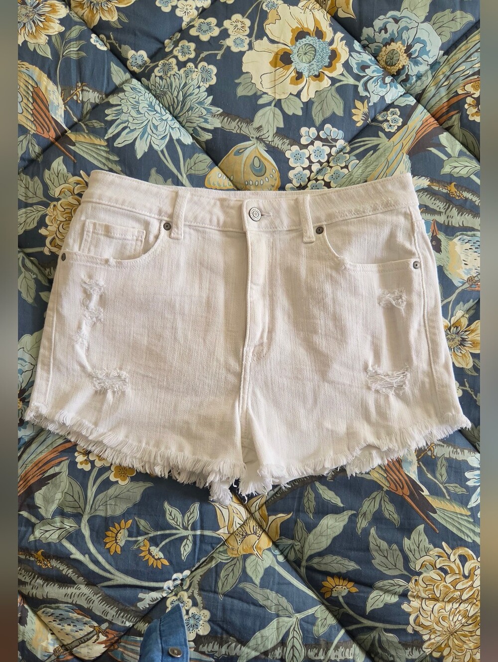 eunina White Distressed Frayed Hem Denim Shorts (From Lulus)